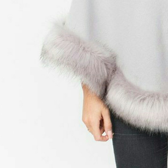 Gray Faux Fur Poncho SALE - Picture 3 of 4